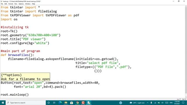 How to create pdf viewer app using python | python tkinter