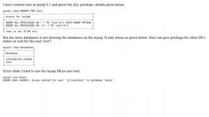 How can give privilege for DB to a user [ ERROR 1044 (42000): Access denied for user...