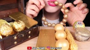 ASMR GOLD FOOD *TREASURE CHEST, GOLD BAR, GOLD NECKLACE 골드바, 금괴, 보물상자, 금목걸이 먹방 JANE ASMR 제인