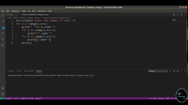 Python Pattern Programs |Reverse Equilateral tringle Patterns in Python |Pattern Programs Python