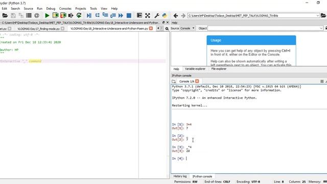Day18 VLOGMAS Python Interactive Underscore and TheZenOfPython Poem