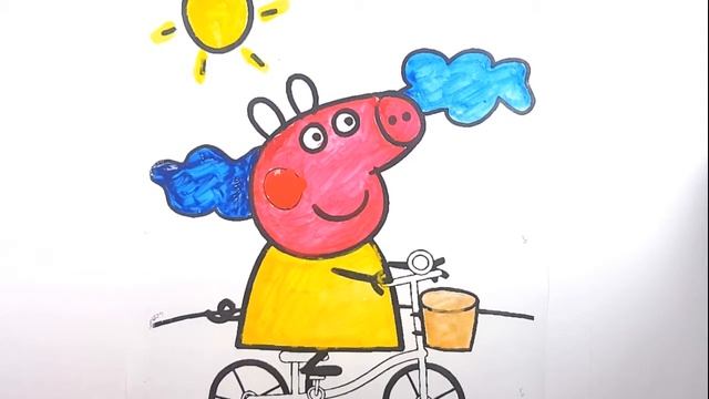 Свинка пеппа прогулка на велосипеде, раскраска красками//Peppa Pig Bike Ride, Paint Coloring