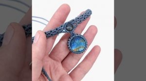 Чокер лабрадор - колье с подвеской из натурального камня - плетеные макраме украшения ручной работы