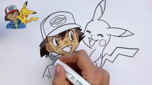 Как нарисовать Пикачу и Эша Кетчума - How to draw Pikachu with Ash Ketchum.