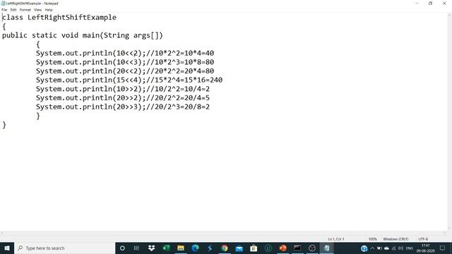 Java Programs based on Operators (Unary, Arithmatic, Boolean, Logical Left right shift, Logical AND