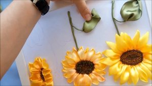 МК. Вышиваем подсолнухи разными способами. Часть 4. Листья (3 способа вышивки).