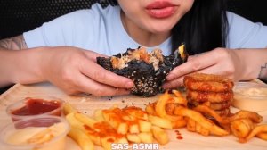 JUICY CHEESY BURGER + ONION RINGS FRIES (ASMR EATING SOUNDS) NO TALKING | SAS-ASMR