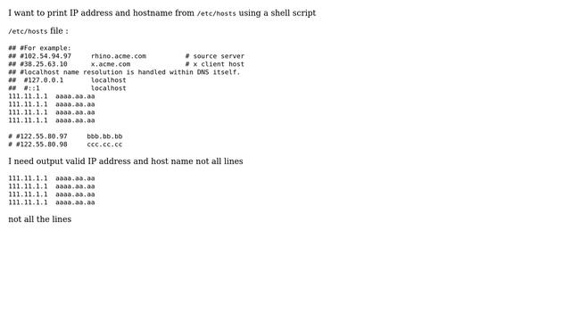 Unix & Linux: I want to print all IP address and hostname from /etc/hosts using Shell script смотреть онлайн