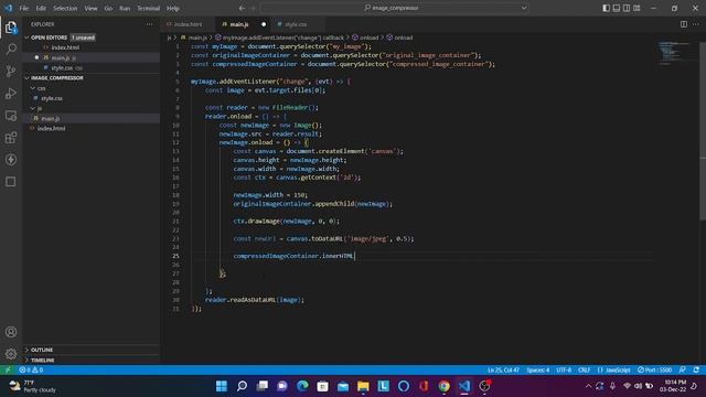 Create a Image Compressor Website using pure JavaScript