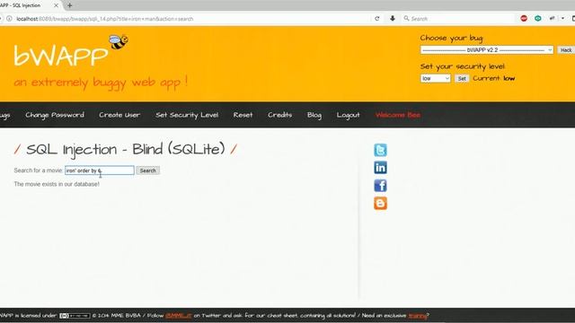 BWAPP SQL INJECTION - BLIND (TIME BASED, SQLITE - LOW LEVEL) смотреть онлайн
