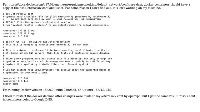 Docker container not using host /etc/resolv.conf смотреть онлайн