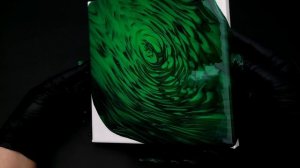 Acrylic Pouring Abstract Art Green Ripple Ring Pour with Gold DecoArt Pearls