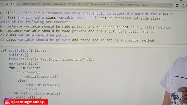 Python Practice OOP Loops || Lesson 11 || Python Placements || Learning Monkey ||