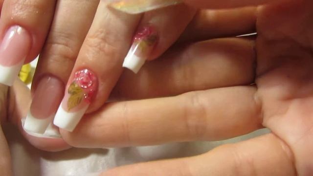 Коррекция выкладной френч стык в стык, роспись акварельными красками, добавление объёма прозрачным смотреть онлайн