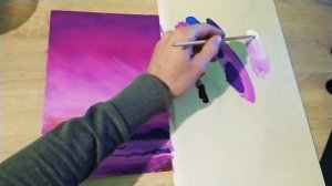Яркий пурпурный закат акрилом|простой пейзаж акрилом для начинающих #art #живопись