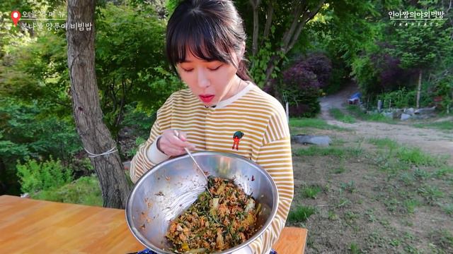 시골에서 향긋한 봄나물 팍팍 넣은 양푼이 비빔밥 먹방!! 엄청 큰 양푼이에 먹어야 꿀맛이지~! spring greens bibimbap MUKBANG
