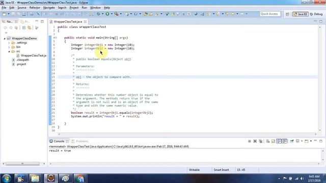 Java wrapper class (equals method) | Java Tutorial