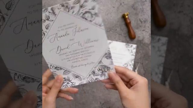 elegant rose sketch foil wedding invitation SWFI017 смотреть онлайн