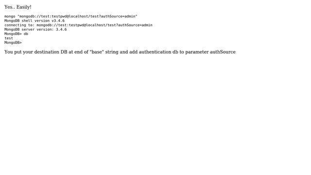 How to specify authentication database and target database separately on mongodb connection uri? смотреть онлайн