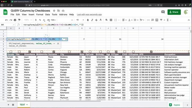 QUERY Function - Select Columns with Checkboxes - Google Sheets смотреть онлайн