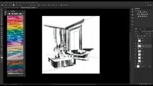 Interior Sketch | Rendering with Marker Brushes!