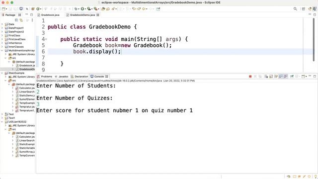 Two-dimensional Array Example Grade book