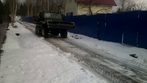УАЗ 6х6 пикап, три моста, ФБел-160м. Пробная чистка снега.