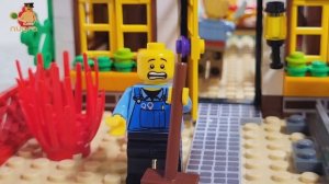 Lego train crash into a town house villa