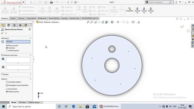 Sketch Driven Pattern 58. Solidworks Tutorial in Hindi