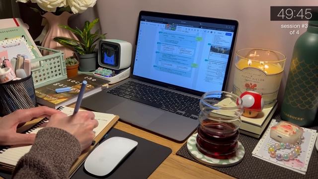 4-HR STUDY WITH ME 📚🪵 Pomodoro 50/10 With rain sounds and fireplace ⏱️ timer + bell, real time