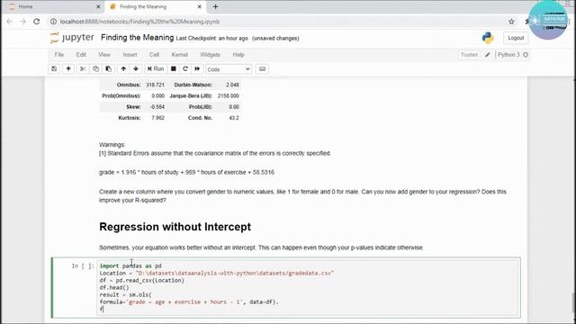 Data Science with Python |Data Analysis|Part 9| HOW TO Regression analysis without intercept