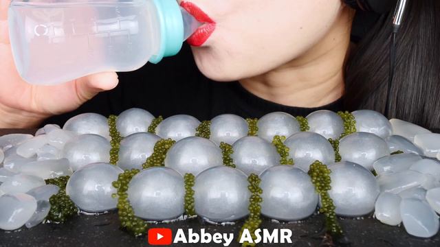 ASMR SEA GRAPES, CLEAR FOODS 투명 디저트먹방, GIANT EDIBLE MEALWORM POPPING BOBA WATER BOTTLE, 바다포도 MUKBAN