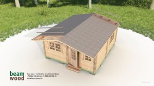 Дачный дом 5x5,5 из бруса с навесом (сборка 3d)