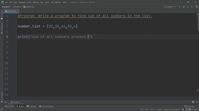 Sum Of All Numbers In List | Solutions For Python 100 Exercises | Program36 | CodingFacts