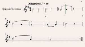 русская народная песня "У кота" видео-минусовка для блокфлейты, темп 80