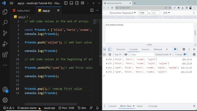 Arrays Methods pop, push, shift, unshift indexOf & includes | Hindi/Urdu | JavaScript Tutorial #22