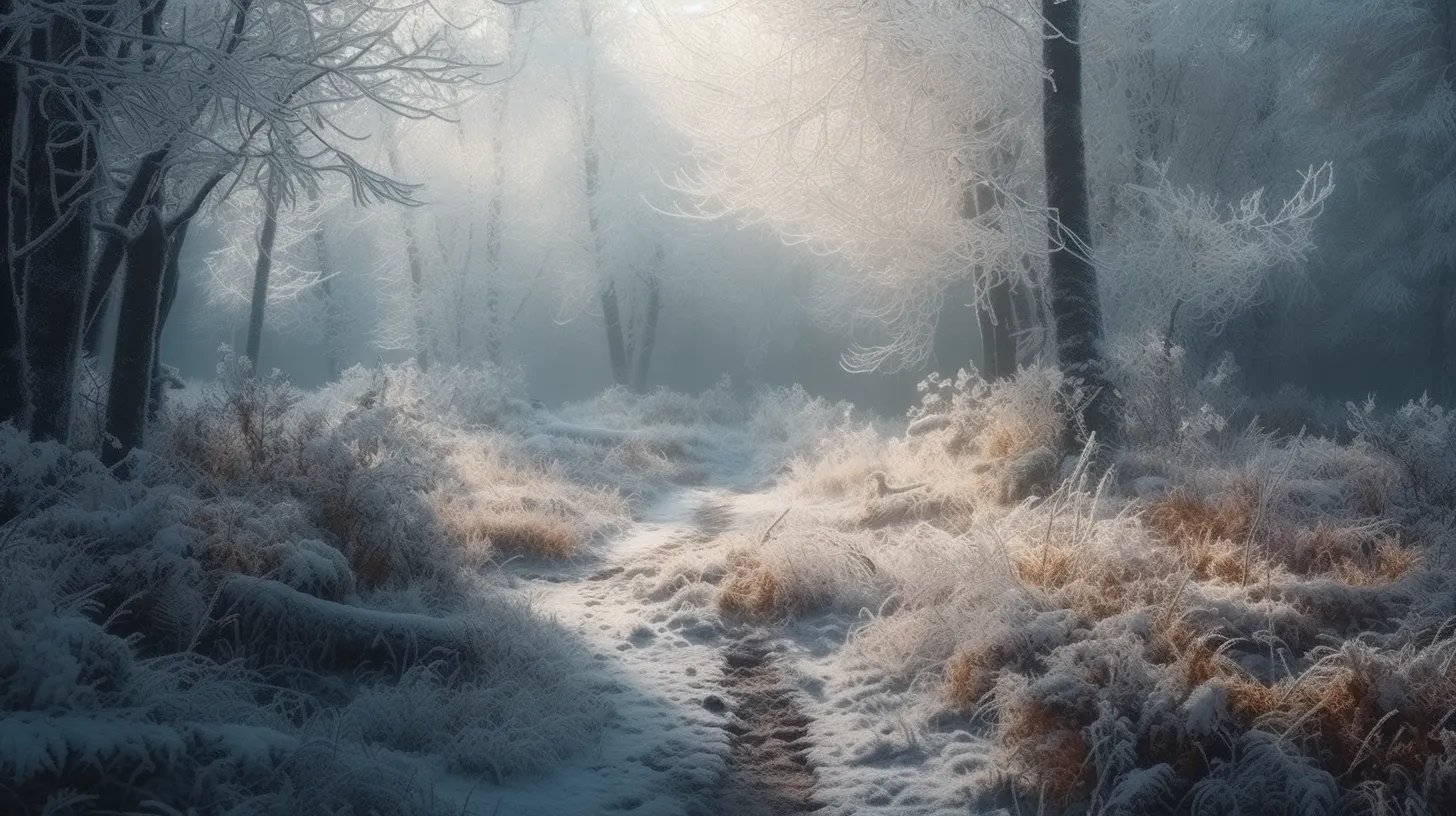 Волшебный зимний лес с заснеженными деревьями