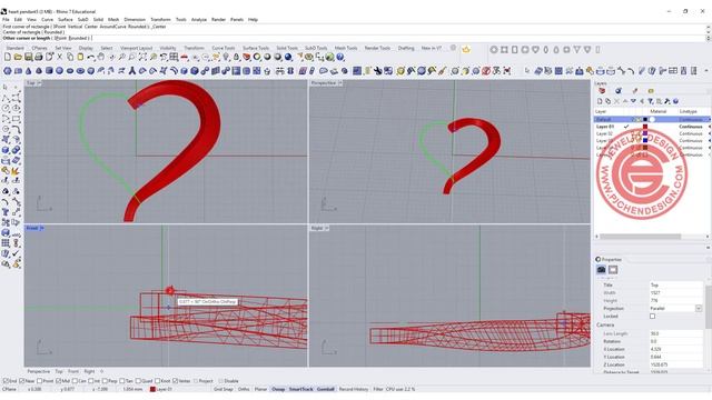 Heart Pendant Jewelry CAD Design Tutorial 3D Modeling with Rhino 7 #165