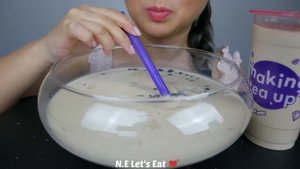 ASMR Giant Boba Milk Tea | Chewy & Gulping Sounds * NO Talking Eating Sounds Mukbang | N.E Let's Ea
