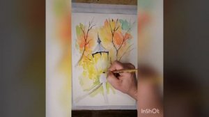 Осенний фонарь. Акварель.