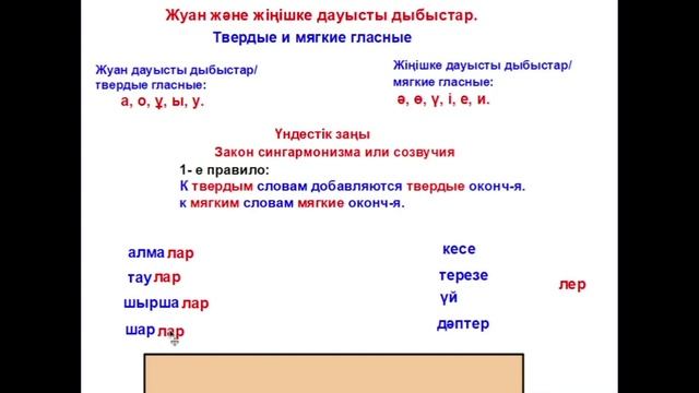 1  сабақ. Мягкие и твердые гласные. Закон сингармонизма.