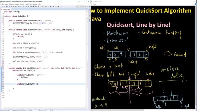 How to implement Quicksort Algorithm in Java Line by Line -  Part 2
