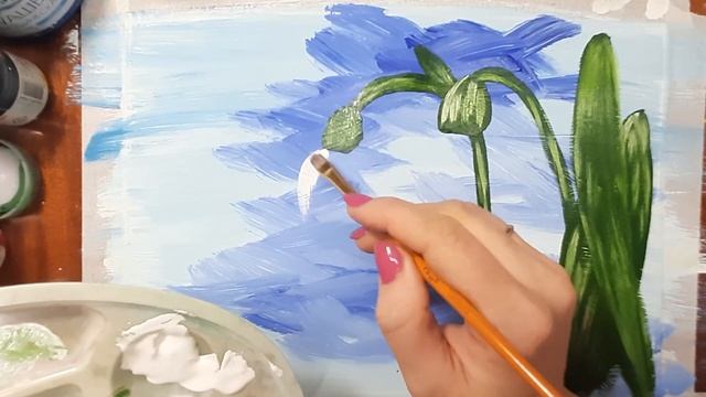 Подснежники красками гуашь, легко. Рисуем весну гуашью, поэтапно. Правополушарное рисование с детьм