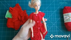 Платье для Барби. Вязание спицами и крючком.