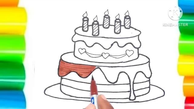 A Cute Cake Drawing Painting & Colouring for kids Toddlers | How to draw a Cake #Cakedrawingforkids
