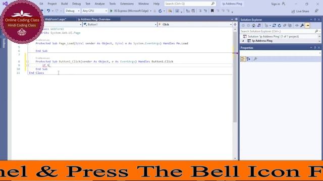 How to ping IP Address in asp.net /vb.net | Visual basic hindi tutorial | Online coding class