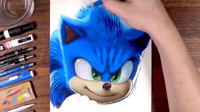 Drawing Sonic the Hedgehog using colored pencils смотреть онлайн