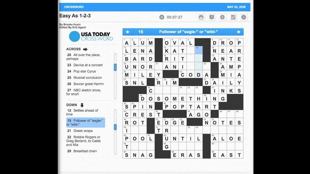 S02E143 USA Today Crossword "Easy As 1-2-3" May 22, 2020 смотреть онлайн