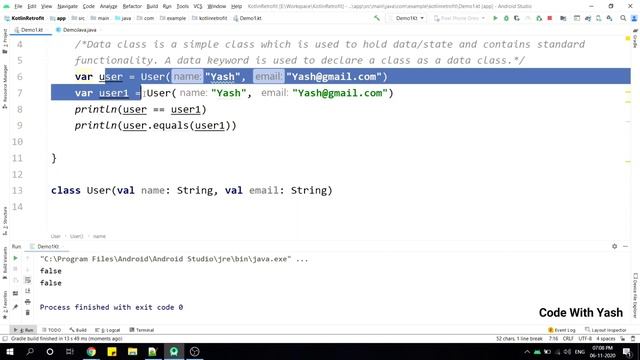 Kotlin Data Class | Kotlin Beginners Tutorials | Code With Yash