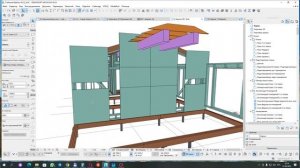 Укрепление стены с панорамным остеклением. Каркасный дом Барнхауз в архикад 10.7 на 7 м.